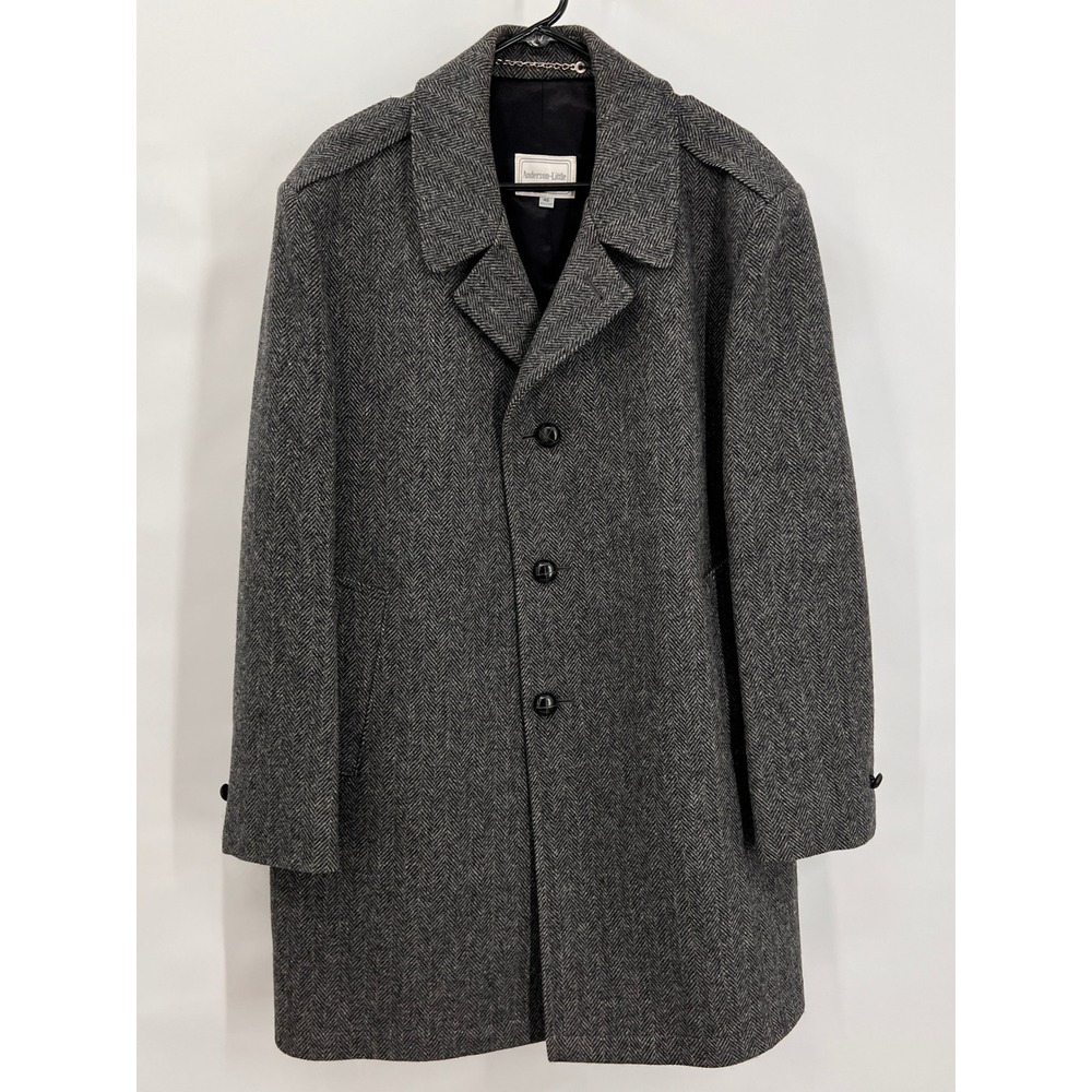 Vintage Wool Overcoat Mens 46 Herringbone Tweed Old Money Academic Grandpa Coat‎